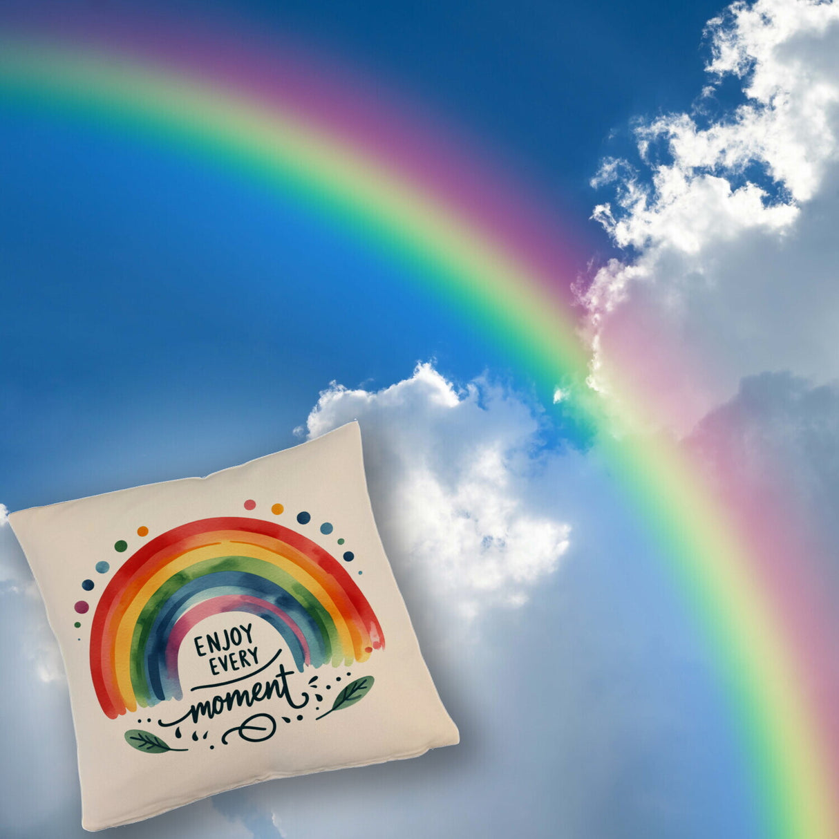 Regenbogen Kissen mit Spruch Enjoy every moment