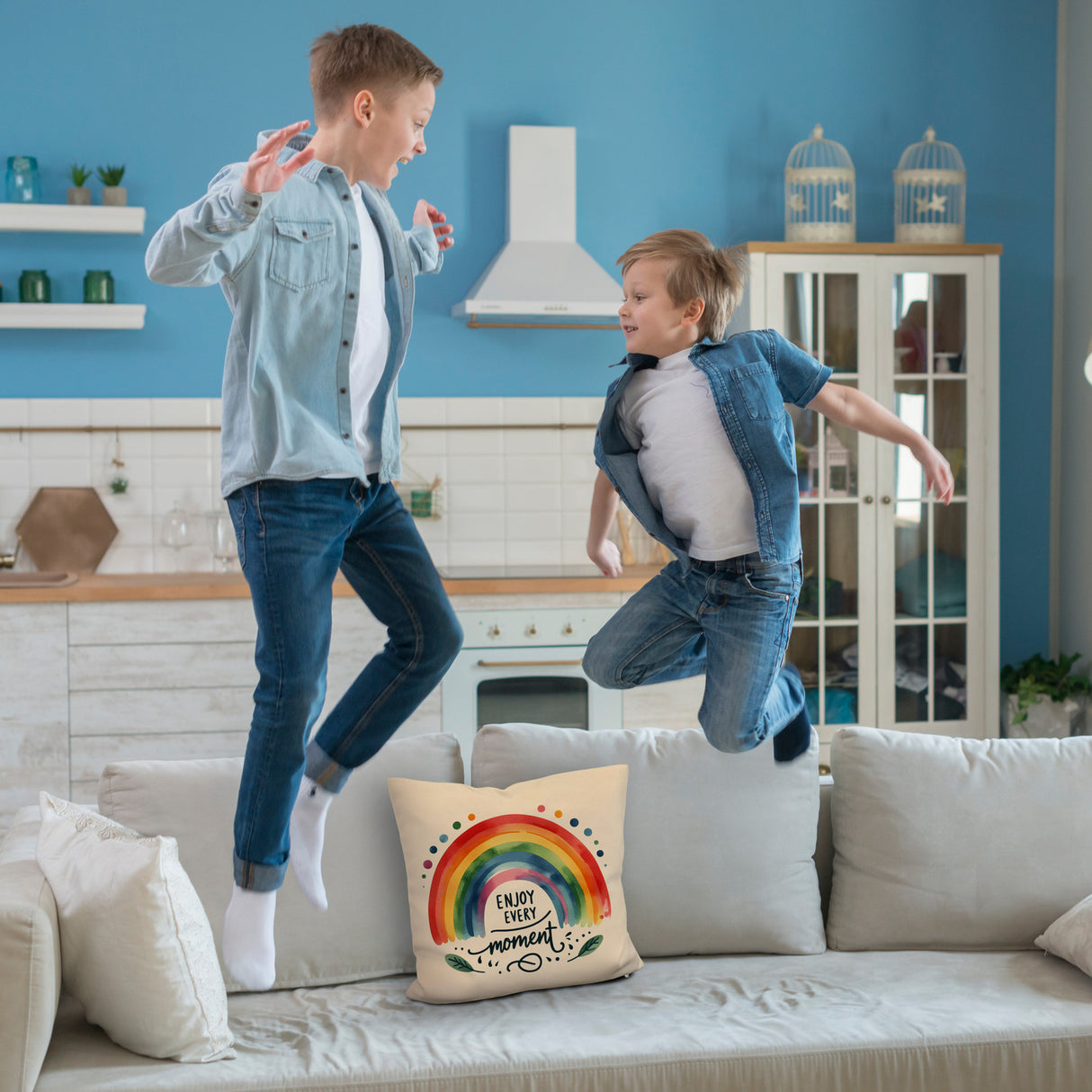 Regenbogen Kissen mit Spruch Enjoy every moment