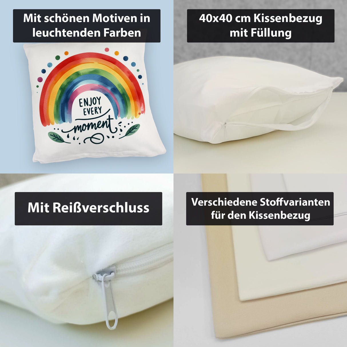 Regenbogen Kissen mit Spruch Enjoy every moment