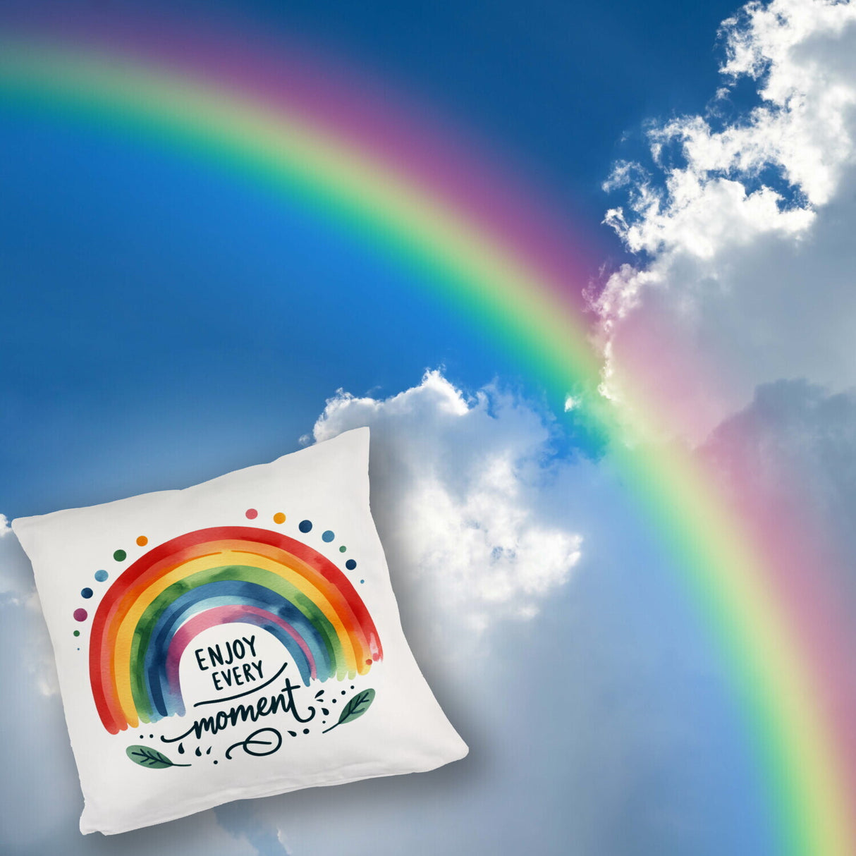 Regenbogen Kissen mit Spruch Enjoy every moment