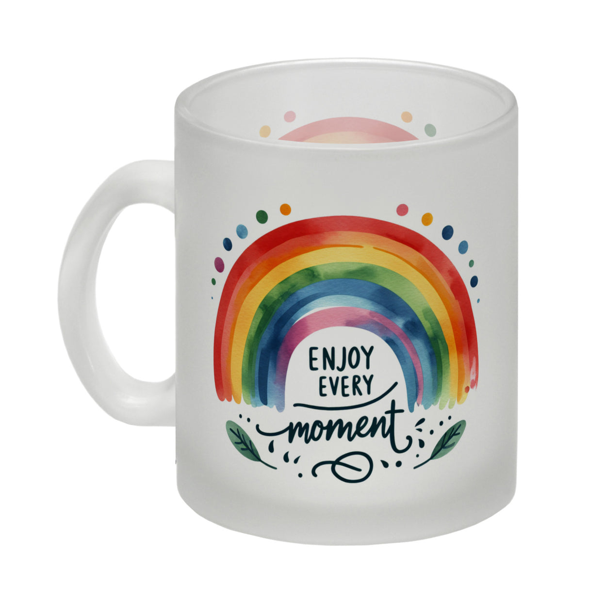 Regenbogen Kaffeebecher mit Spruch Enjoy every moment