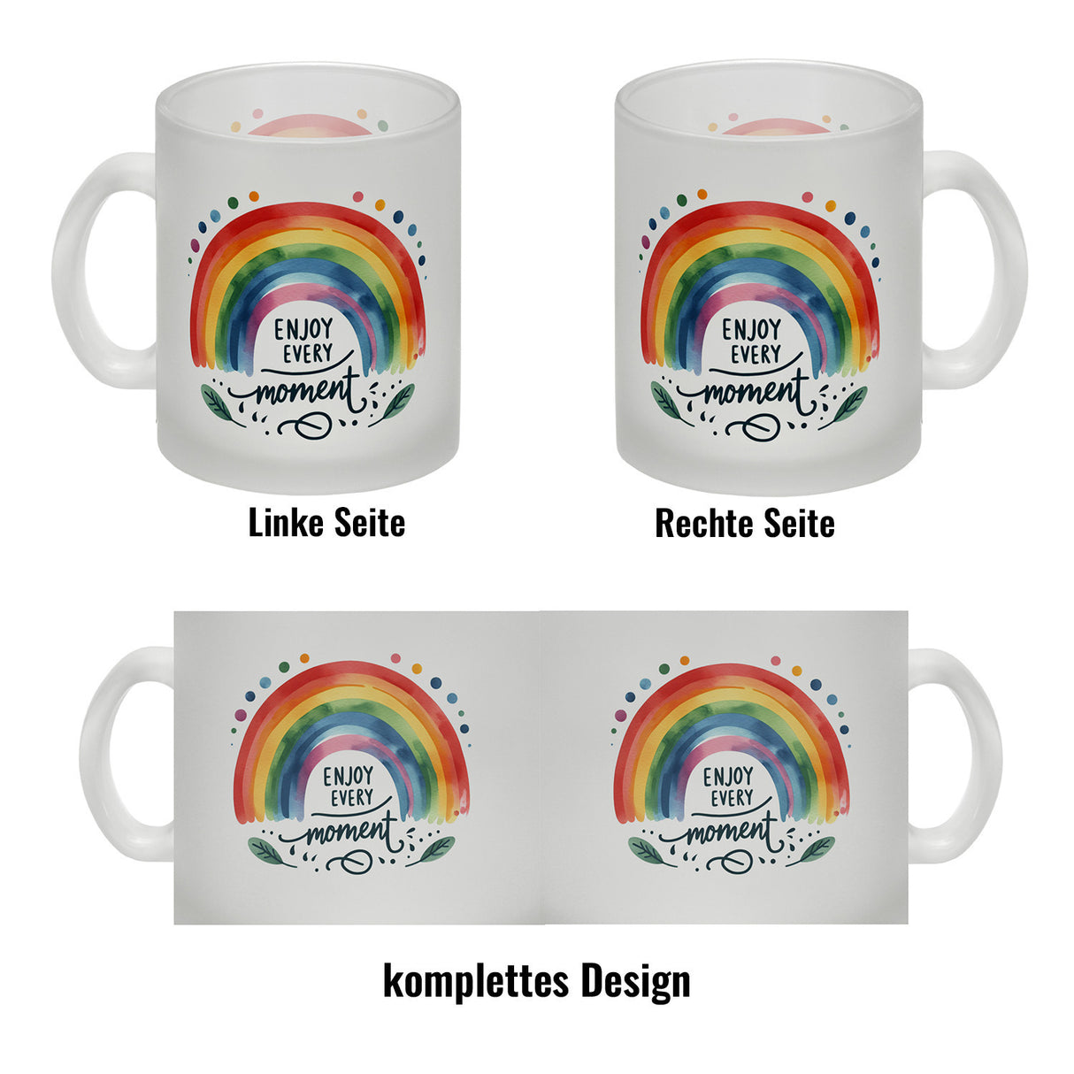 Regenbogen Kaffeebecher mit Spruch Enjoy every moment