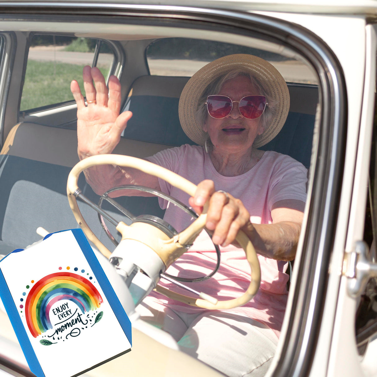 Regenbogen Parkscheibe mit Spruch Enjoy every moment