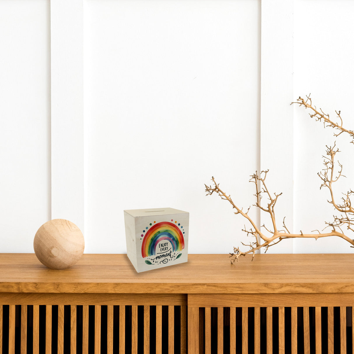 Regenbogen Spardose mit Spruch Enjoy every moment