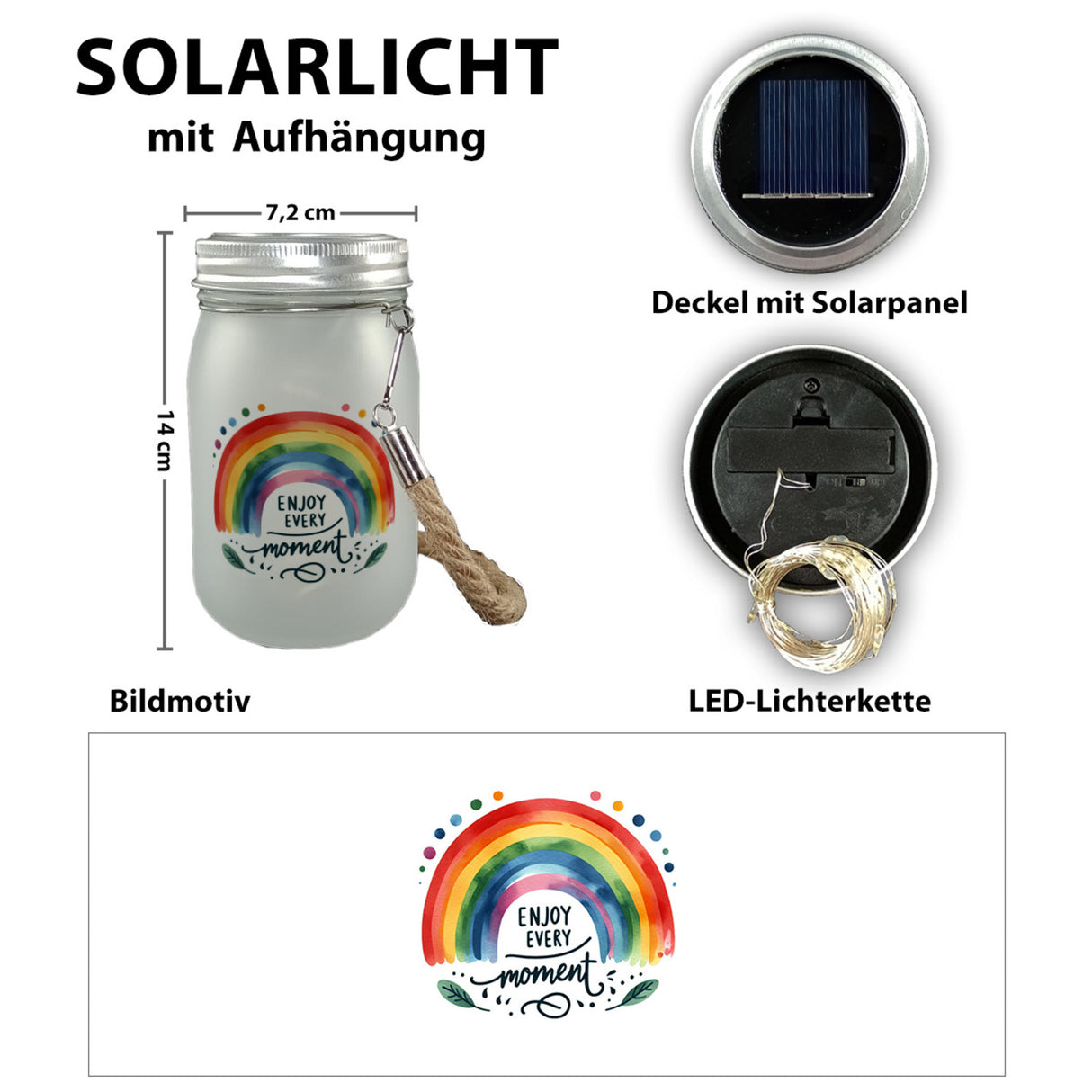 Regenbogen Solarlicht mit Spruch Enjoy every moment