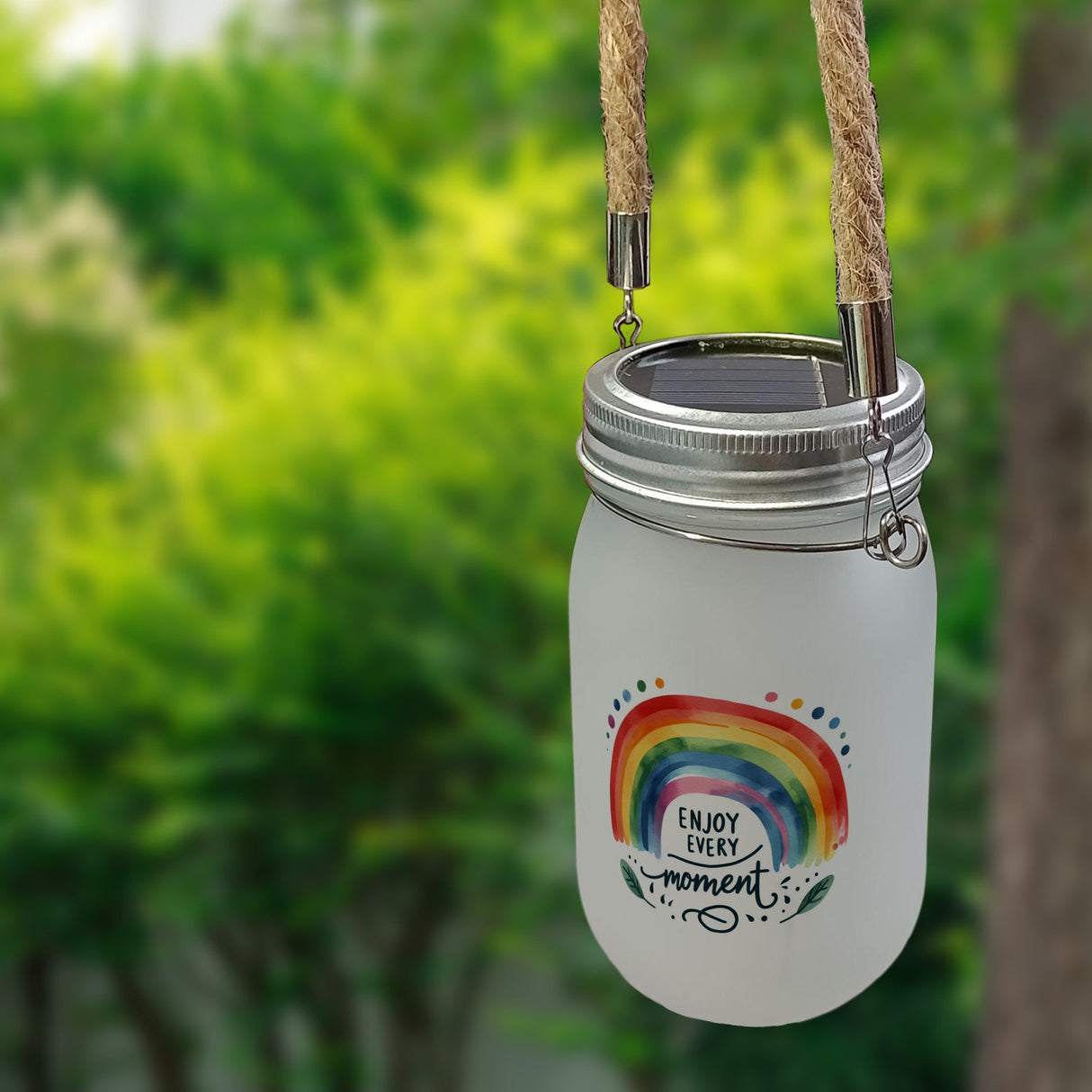 Regenbogen Solarlicht mit Spruch Enjoy every moment