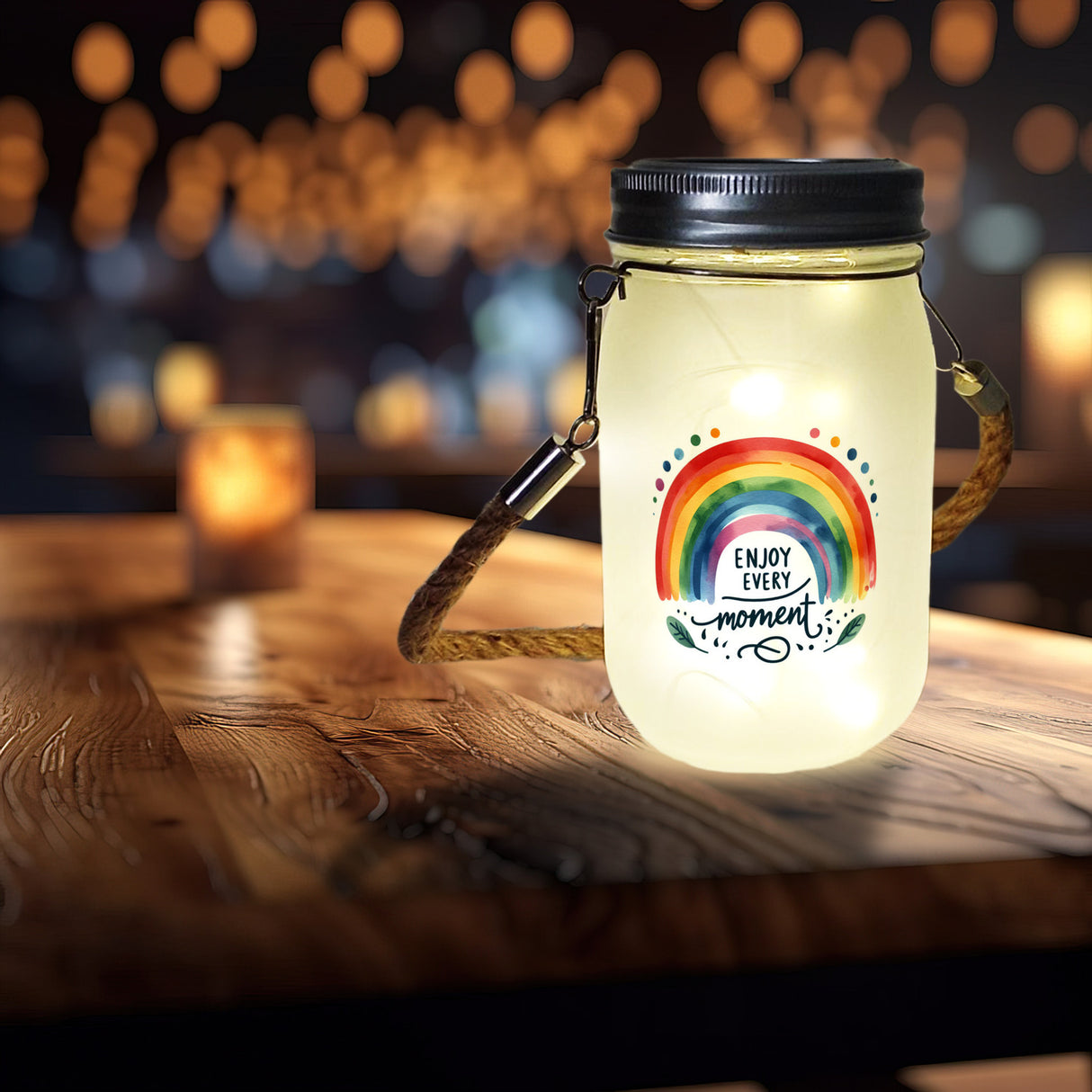 Regenbogen Solarlicht mit Spruch Enjoy every moment