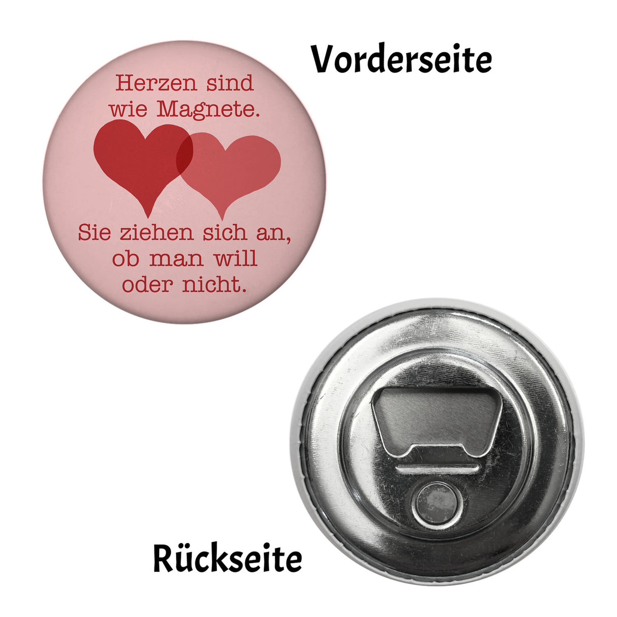 Herzen Magnet rund mit Spruch Herzen ziehen sich an wie Magnete