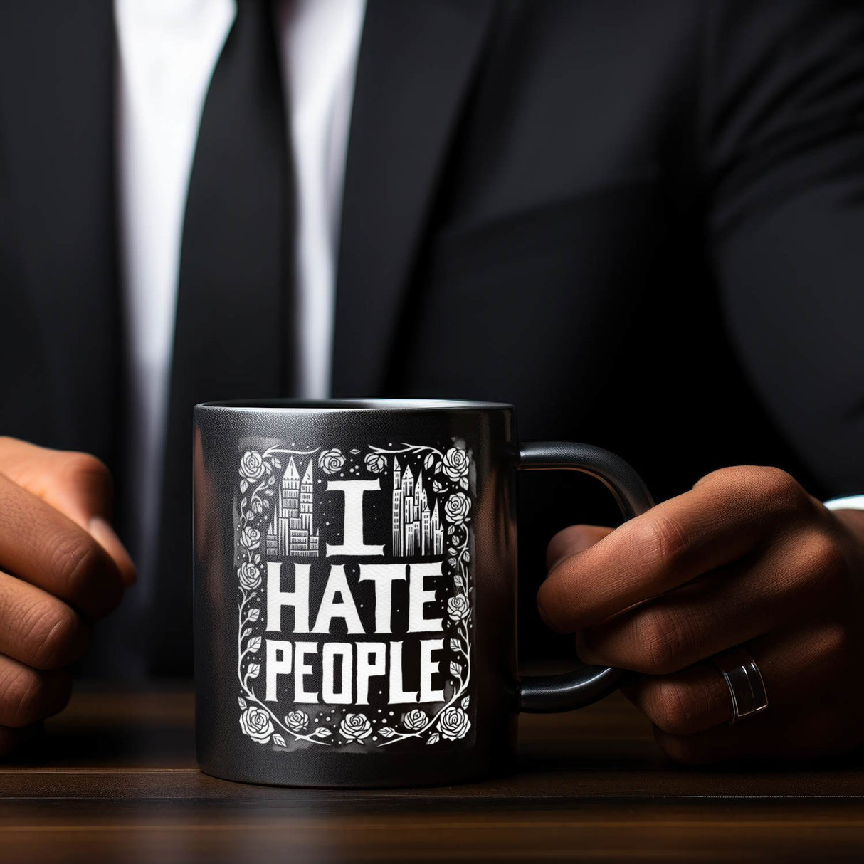 I hate People Tasse in Schwarz