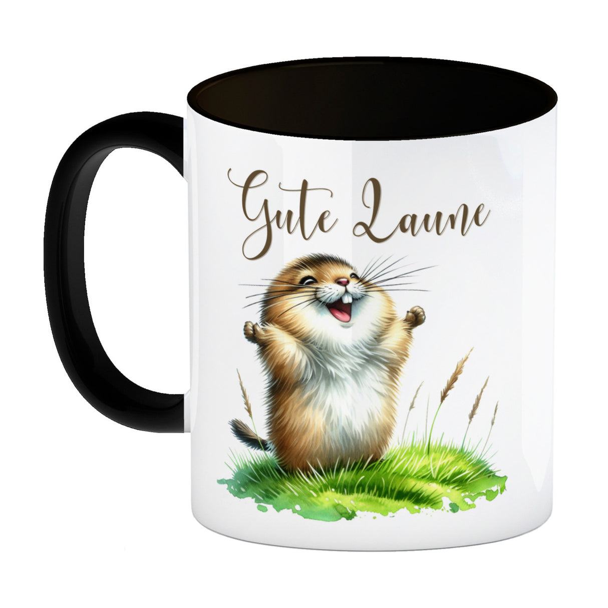 jubelnder Lemming Kaffeebecher mit Spruch Gute Laune