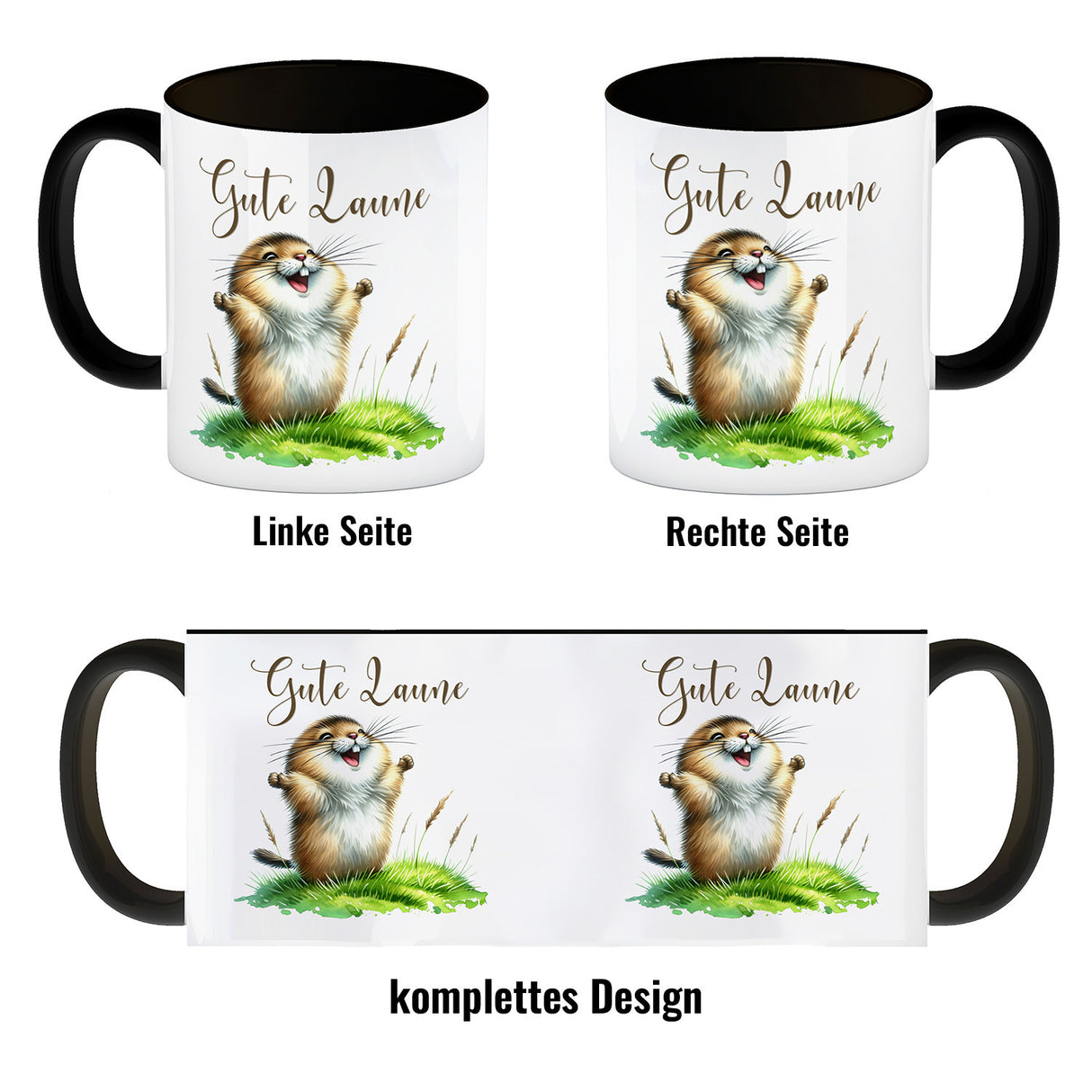 jubelnder Lemming Kaffeebecher mit Spruch Gute Laune