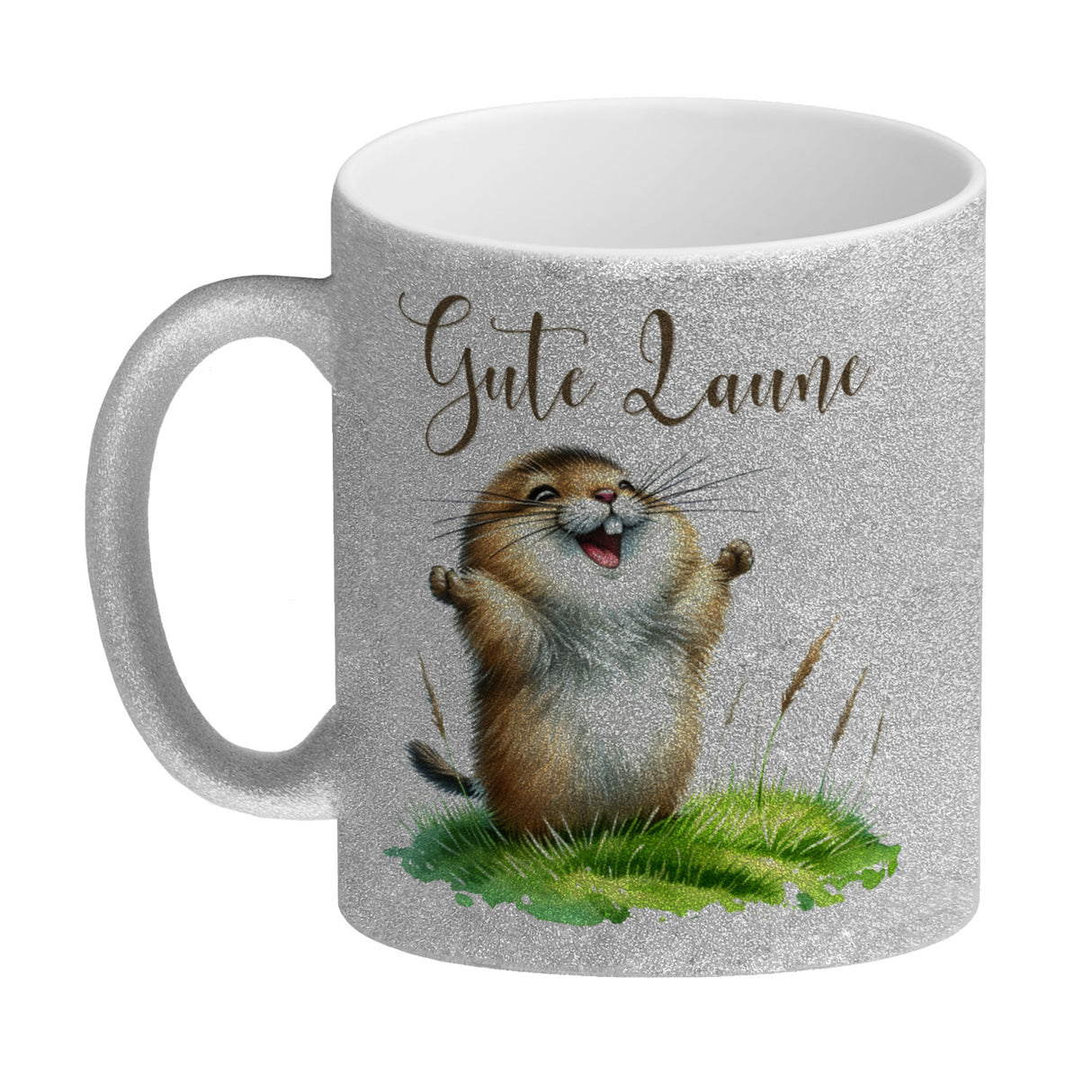 jubelnder Lemming Kaffeebecher mit Spruch Gute Laune