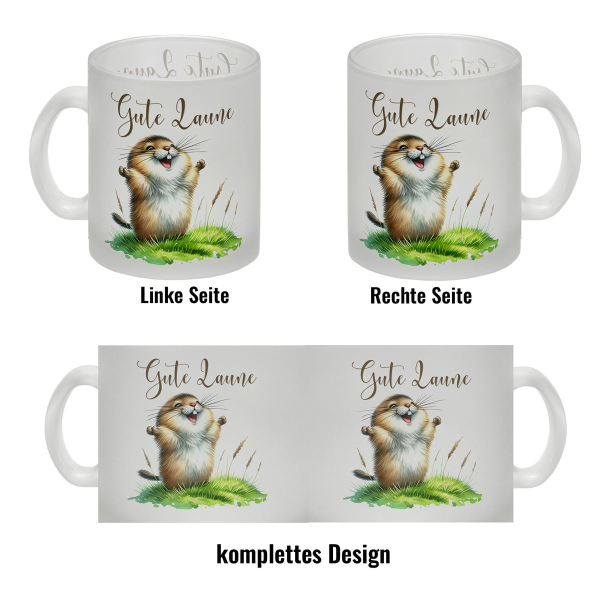 jubelnder Lemming Kaffeebecher mit Spruch Gute Laune