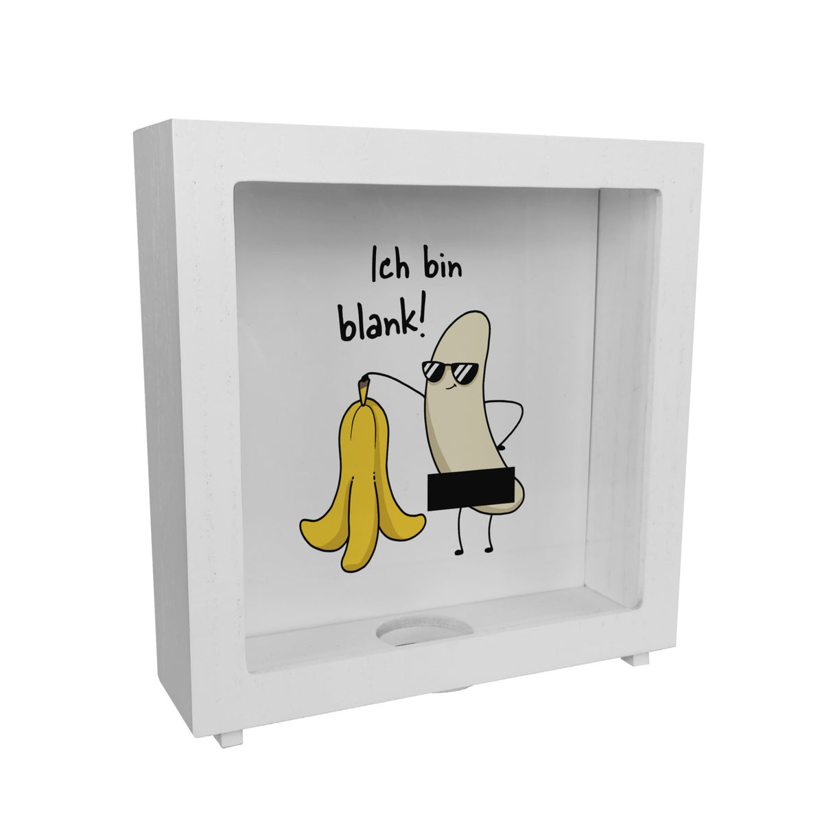 Nackte Banane Spardose mit Spruch Ich bin blank