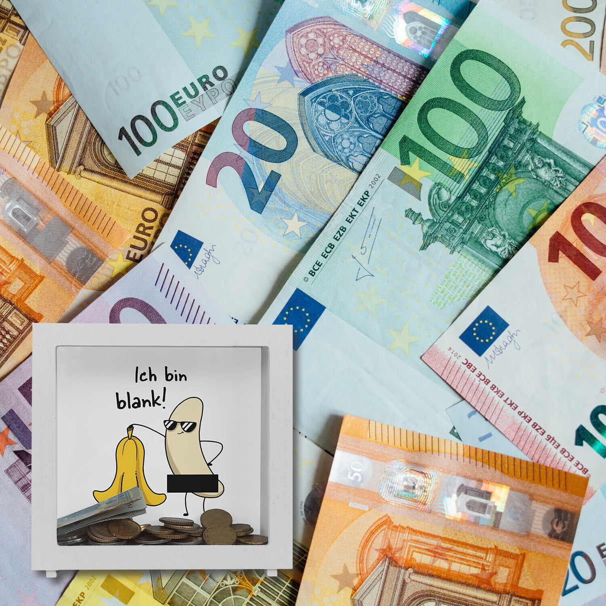 Nackte Banane Spardose mit Spruch Ich bin blank