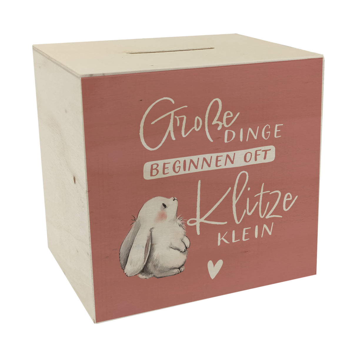Baby Hase Spardose mit Spruch Große Dinge beginnen oft Klitzeklein