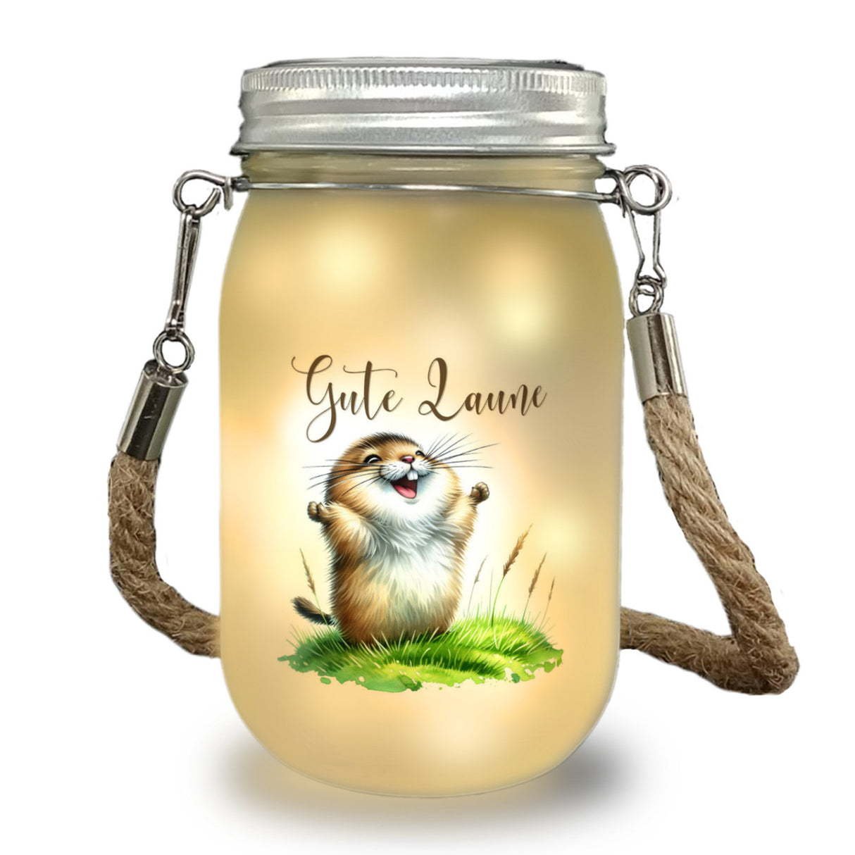 jubelnder Lemming Solarlicht mit Spruch Gute Laune