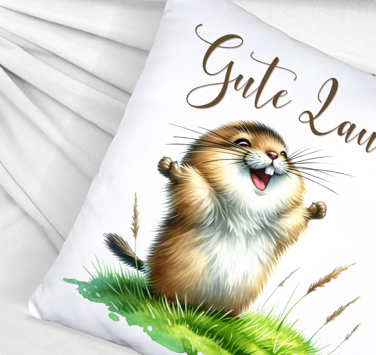 jubelnder Lemming Kissen mit Spruch Gute Laune