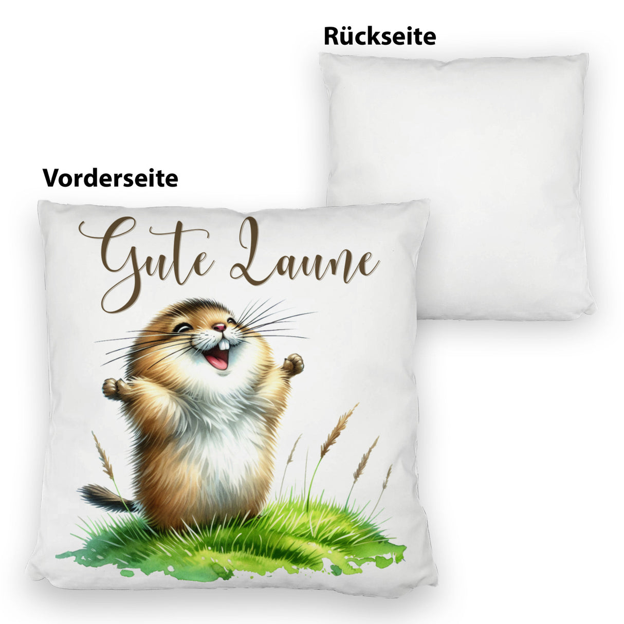jubelnder Lemming Kissen mit Spruch Gute Laune