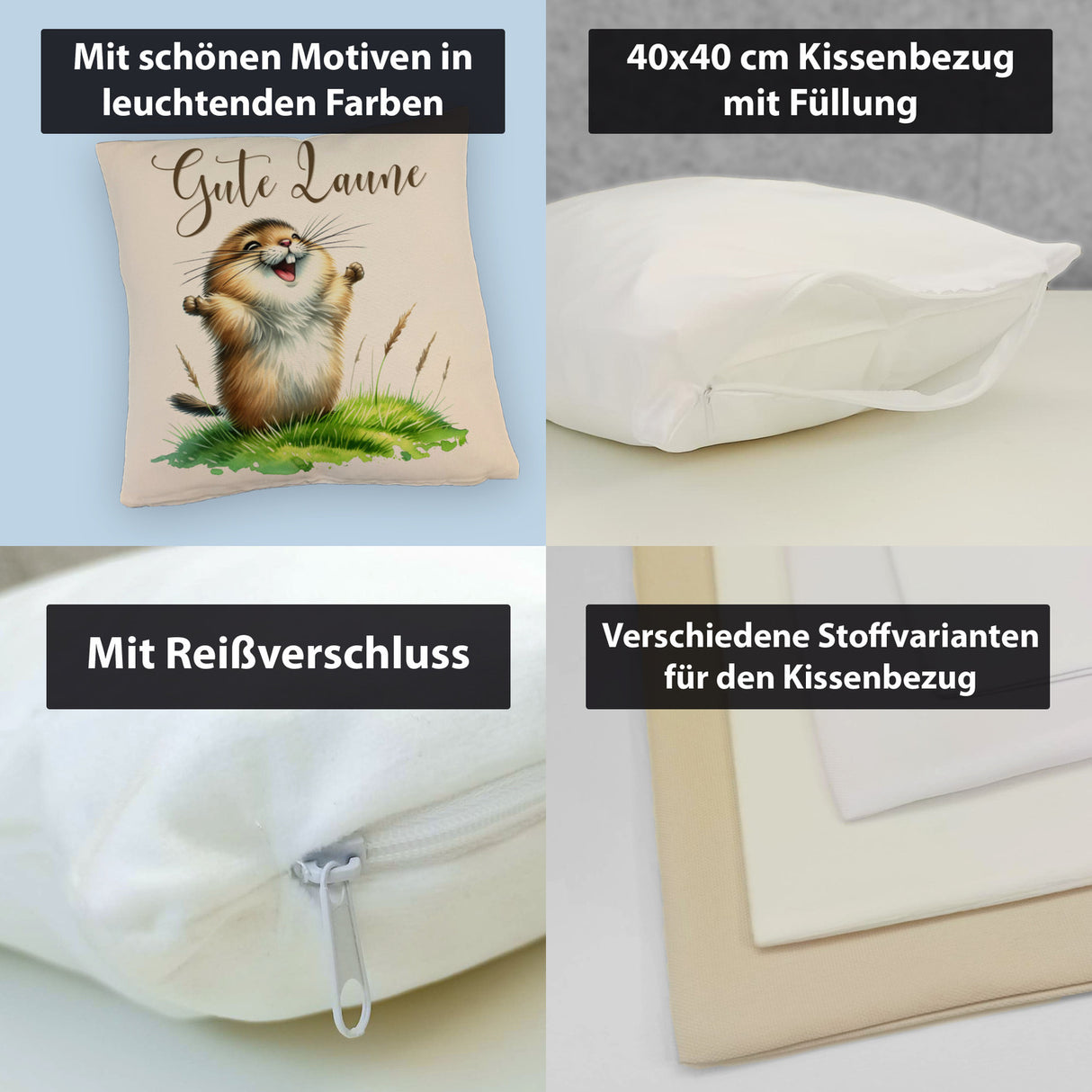 jubelnder Lemming Kissen mit Spruch Gute Laune