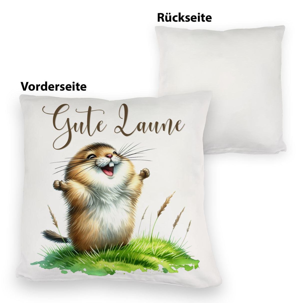 jubelnder Lemming Kissen mit Spruch Gute Laune