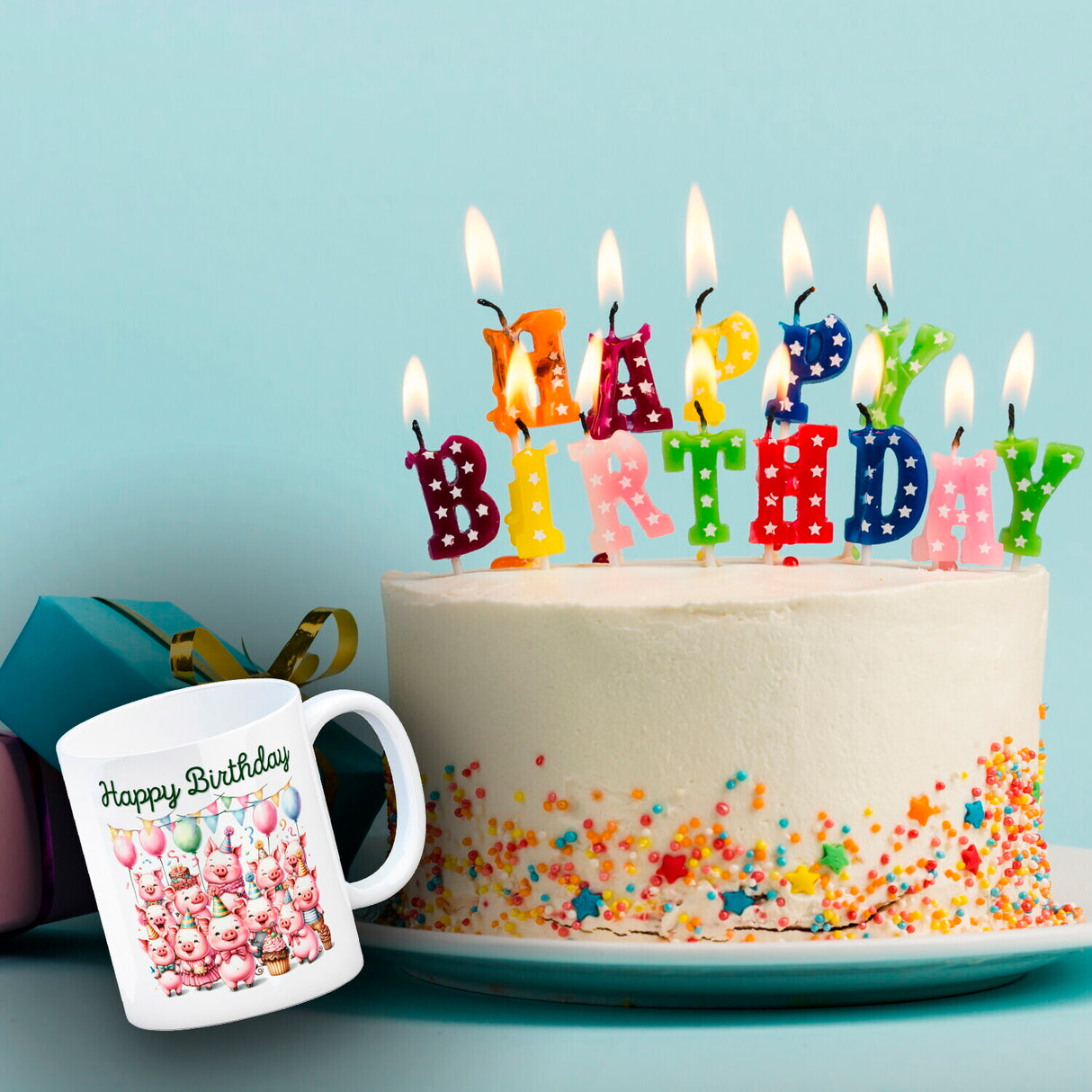 Schweine Party Kaffeebecher mit Spruch Happy Birthday