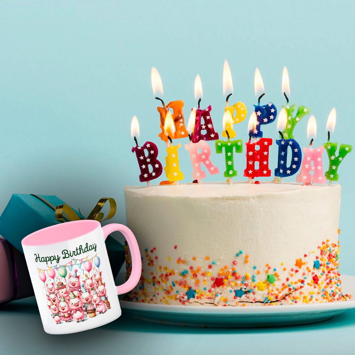Schweine Party Kaffeebecher mit Spruch Happy Birthday