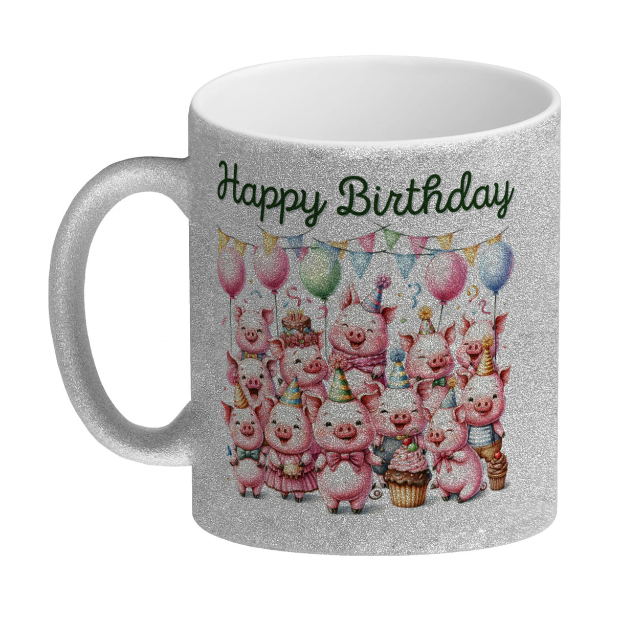 Schweine Party Kaffeebecher mit Spruch Happy Birthday