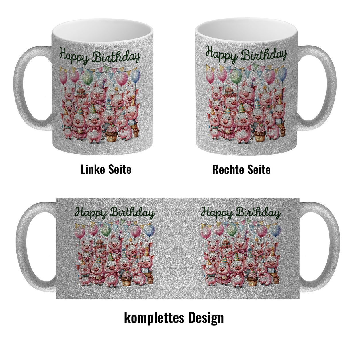 Schweine Party Kaffeebecher mit Spruch Happy Birthday