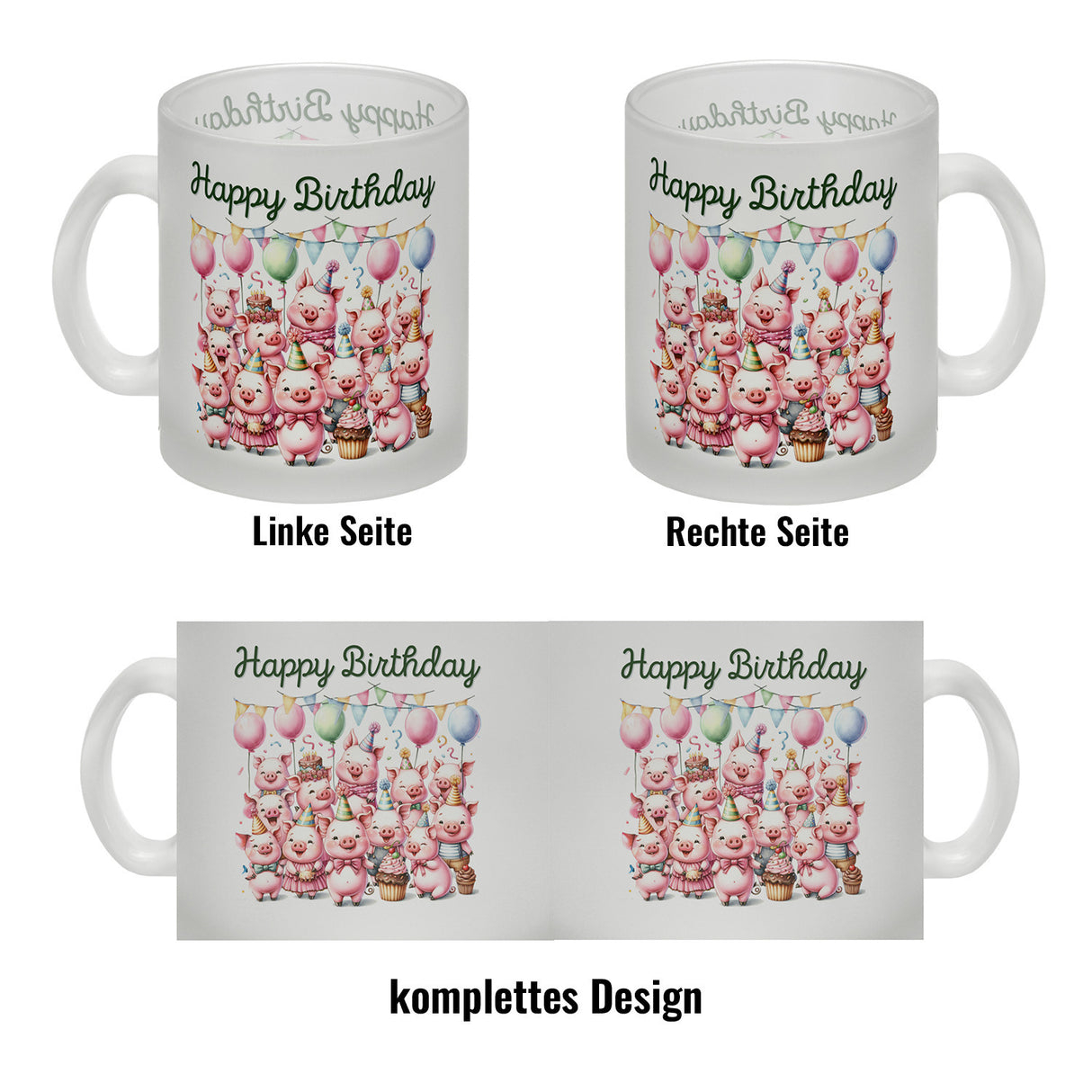 Schweine Party Kaffeebecher mit Spruch Happy Birthday