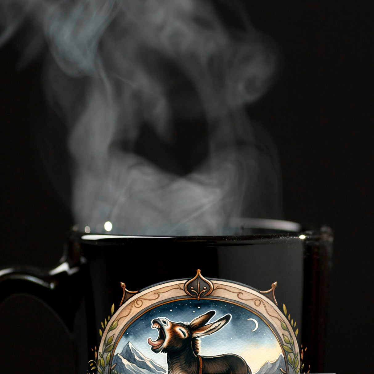 Müder Esel auf der Wiese Tasse in Schwarz mit Spruch Morgaehn!