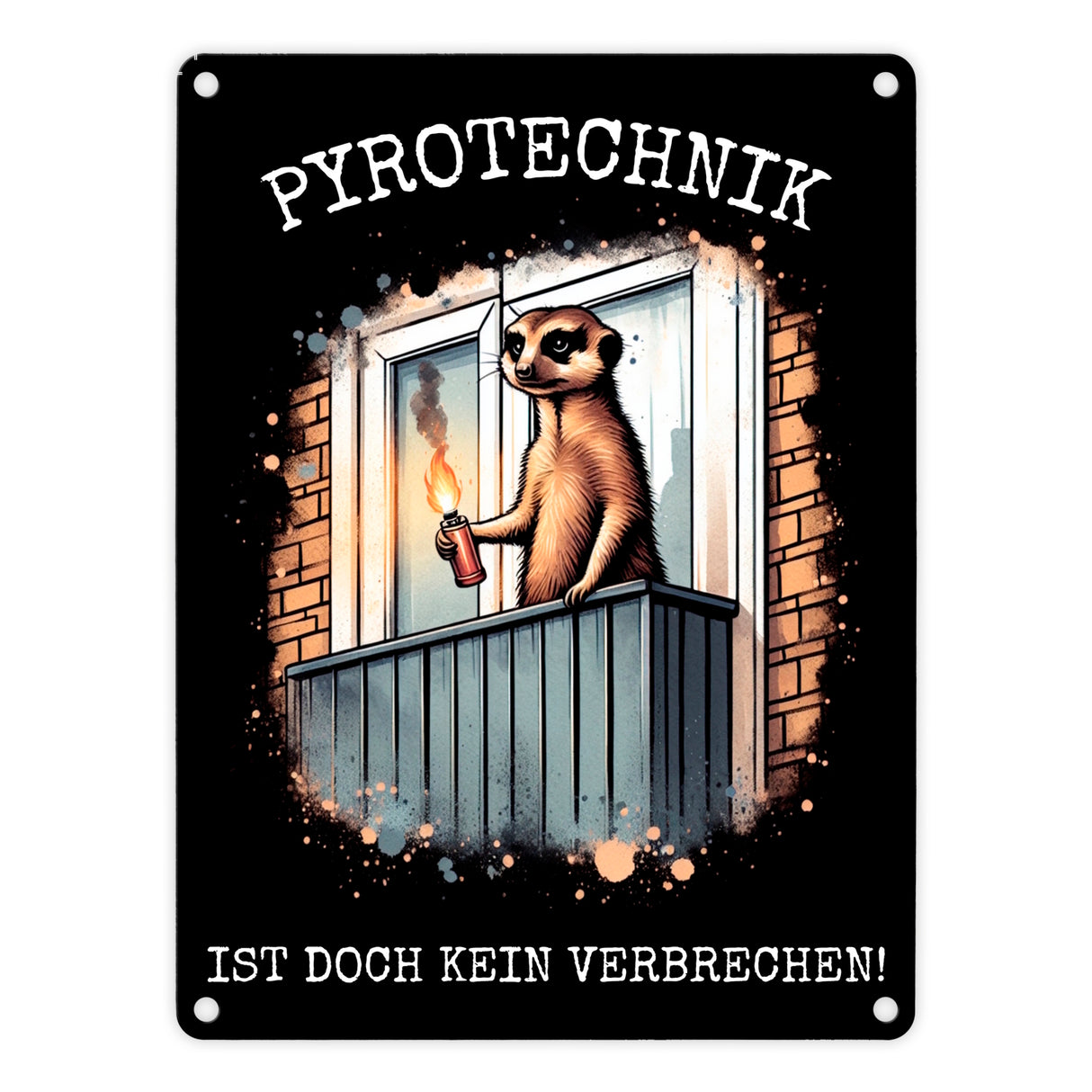 Balkon-Ultra Erdmännchen mit Pyrofackel Metallschild in 15x20 cm