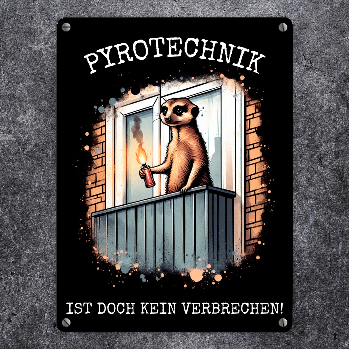 Balkon-Ultra Erdmännchen mit Pyrofackel Metallschild in 15x20 cm
