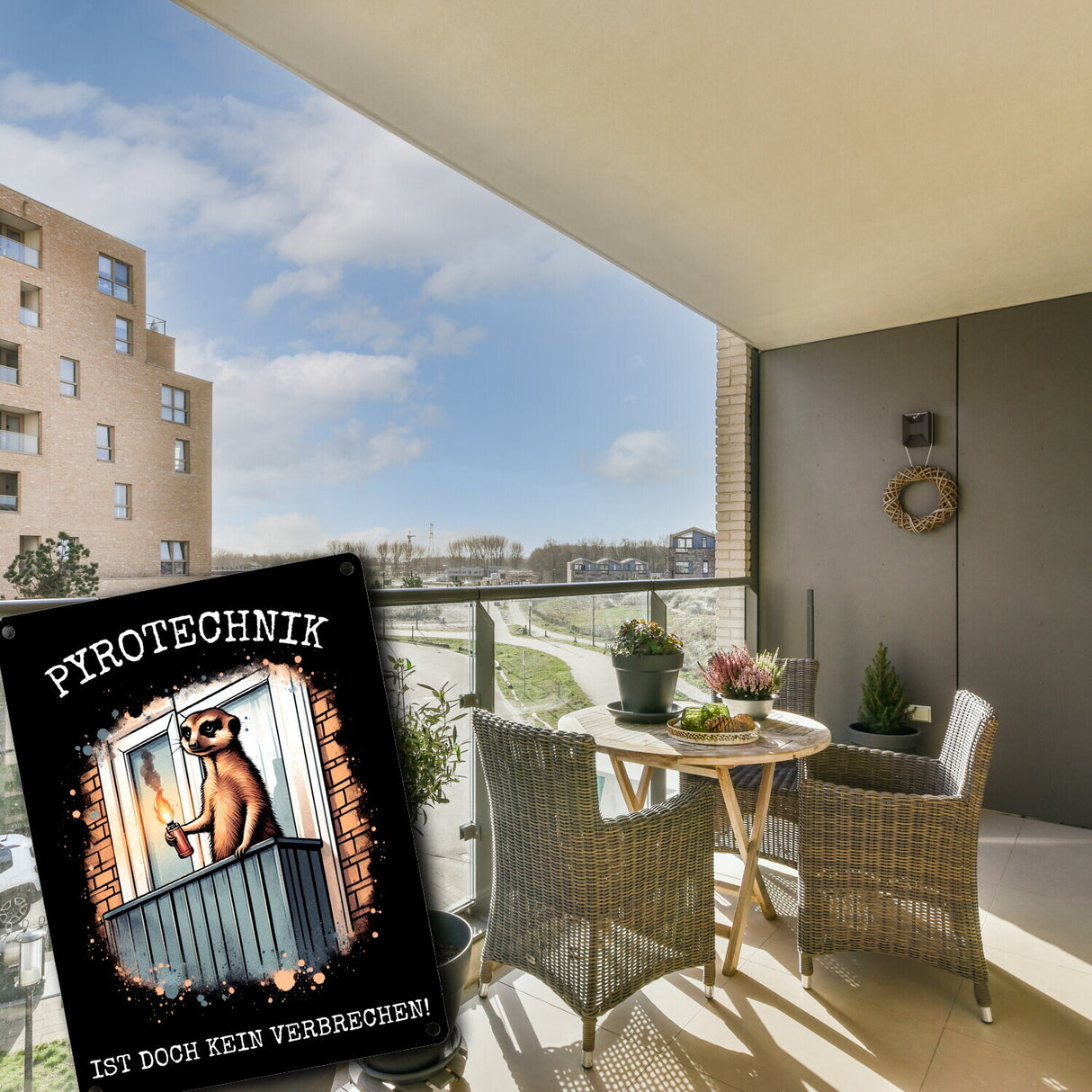 Balkon-Ultra Erdmännchen mit Pyrofackel Metallschild in 15x20 cm