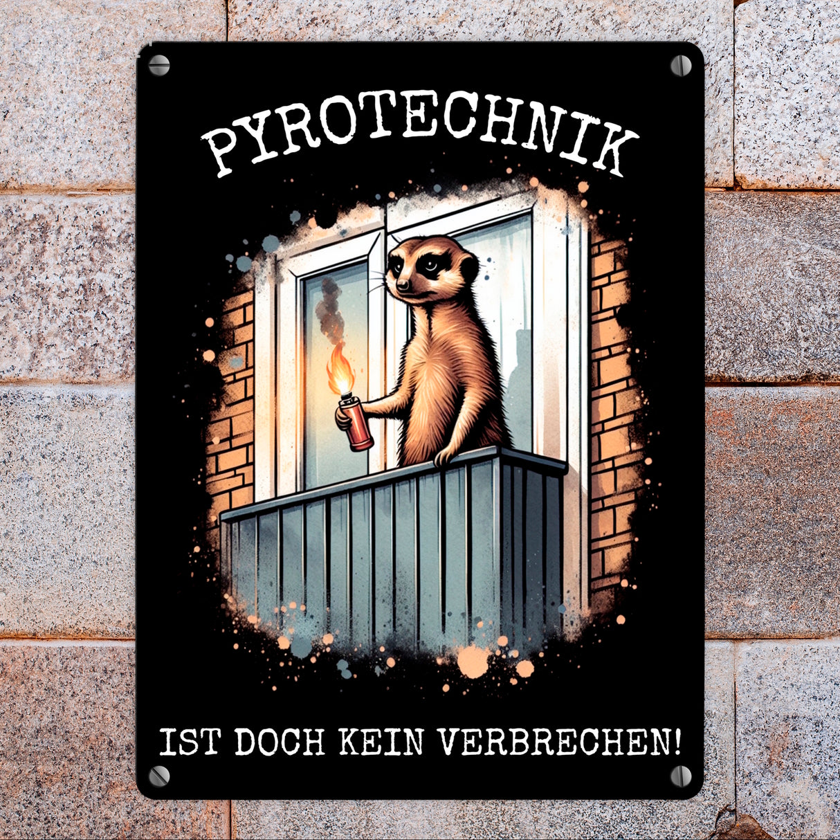 Balkon-Ultra Erdmännchen mit Pyrofackel Metallschild in 15x20 cm
