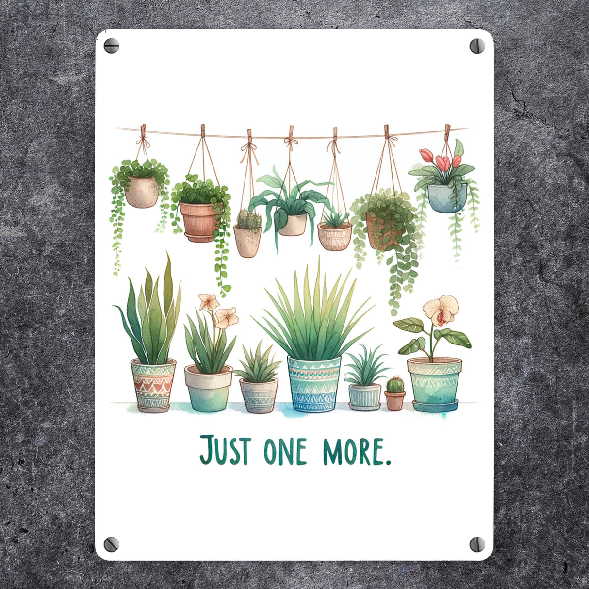 Pflanzen machen glücklich Metallschild in 15x20 cm mit Spruch Just one more