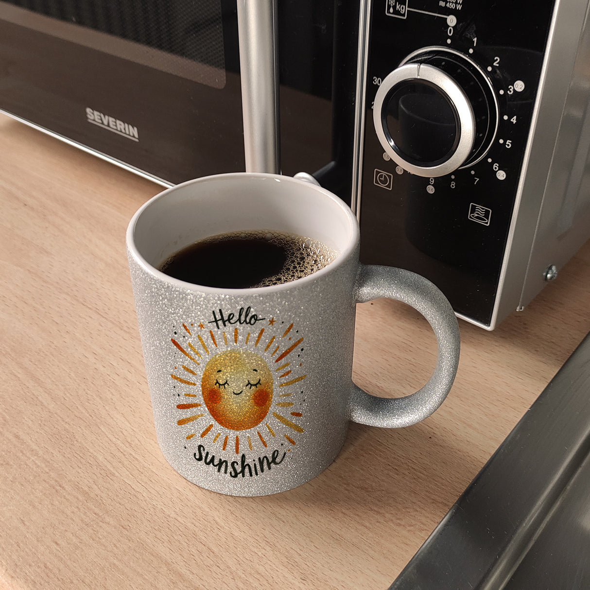 Sonne Freundschaft Kaffeebecher mit Spruch Hello sunshine