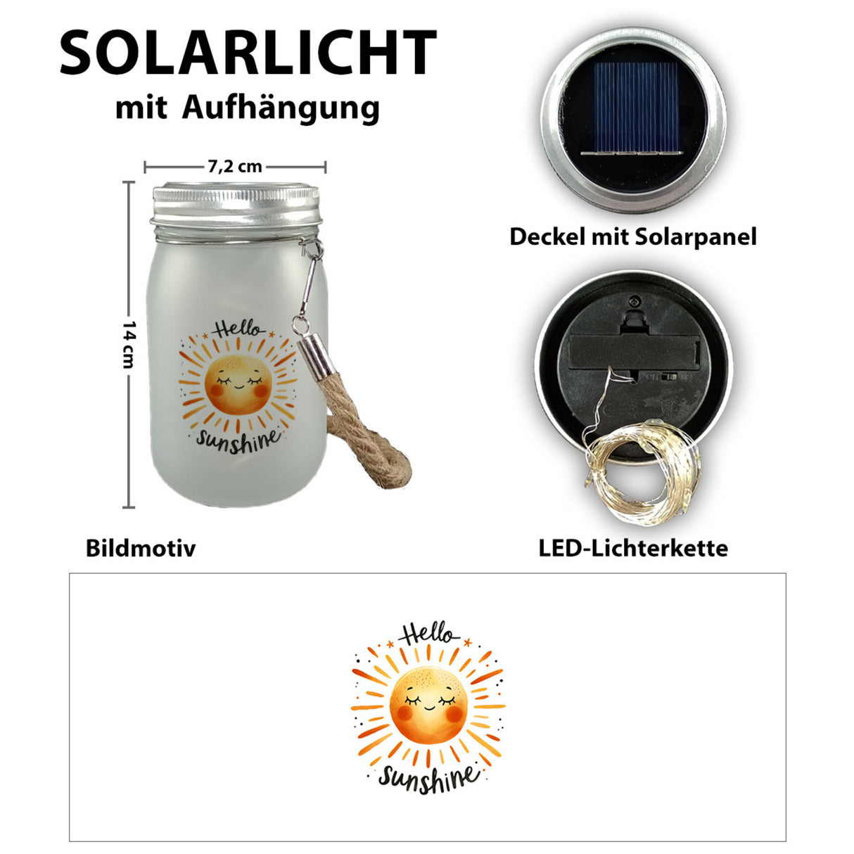 Sonne Freundschaft Solarlicht mit Spruch Hello sunshine