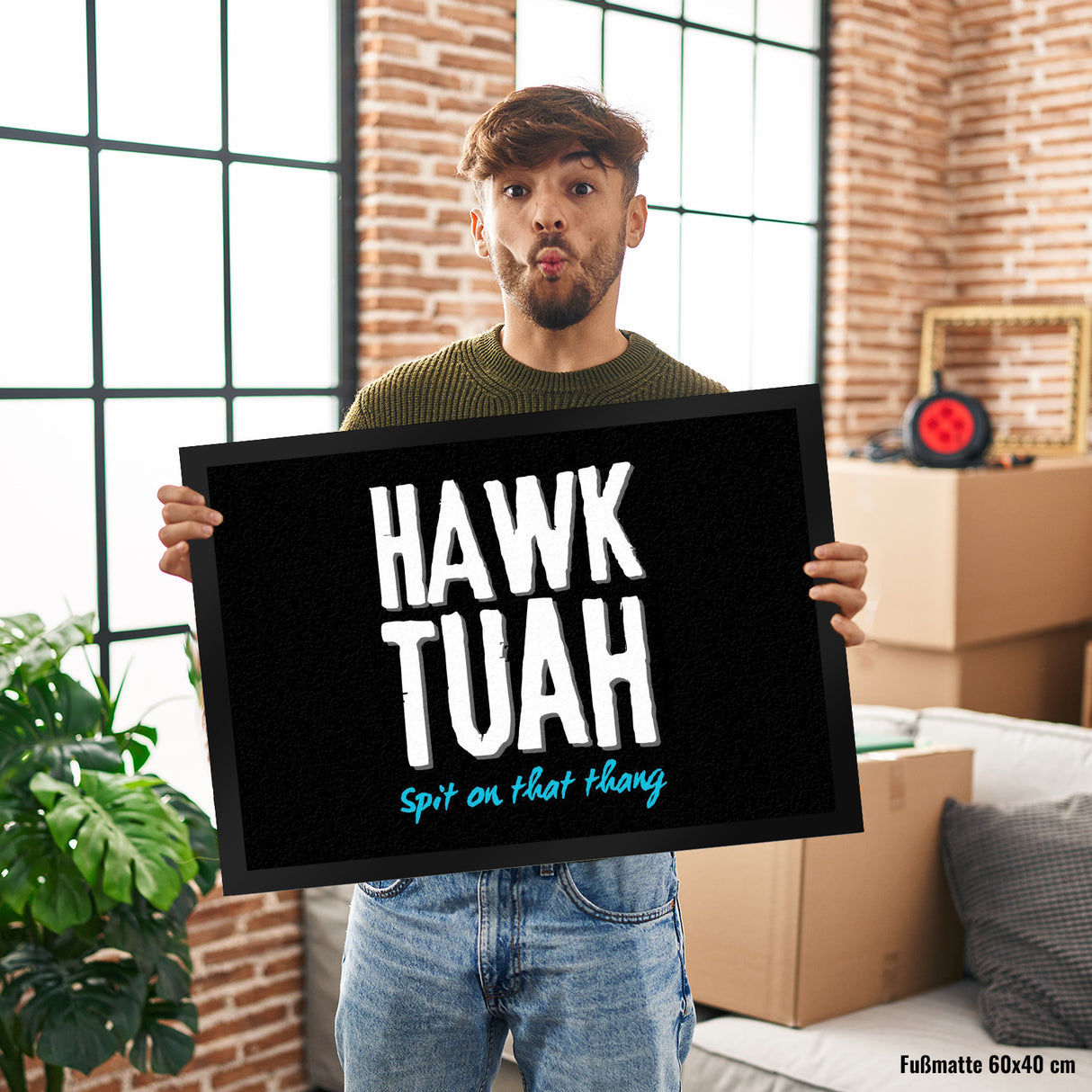 Hawk Tuah Fußmatte in 35x50 cm mit Spruch Spit on that thang