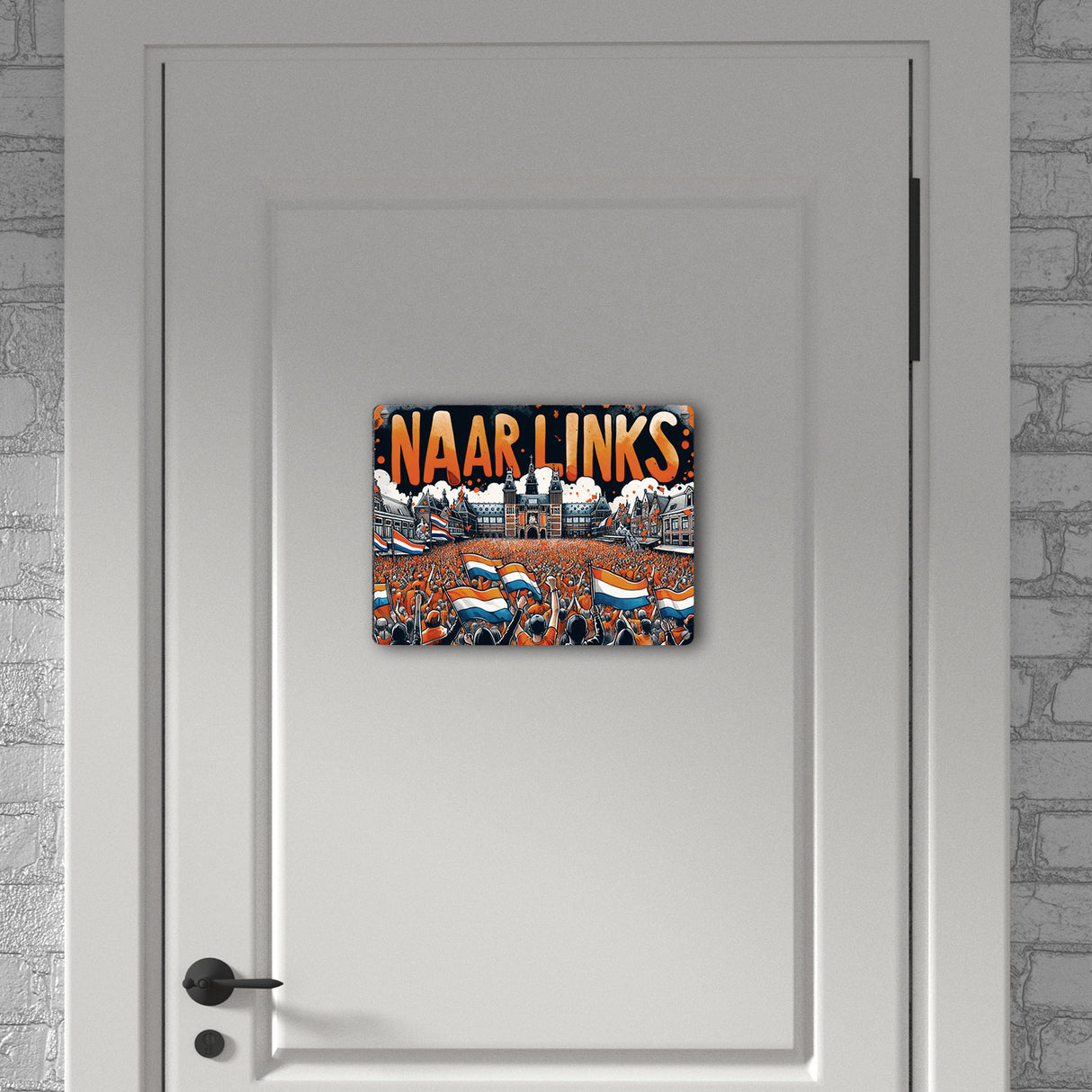 Niederländische Fußballfans Metallschild in 15x20 cm mit Spruch Naar Links