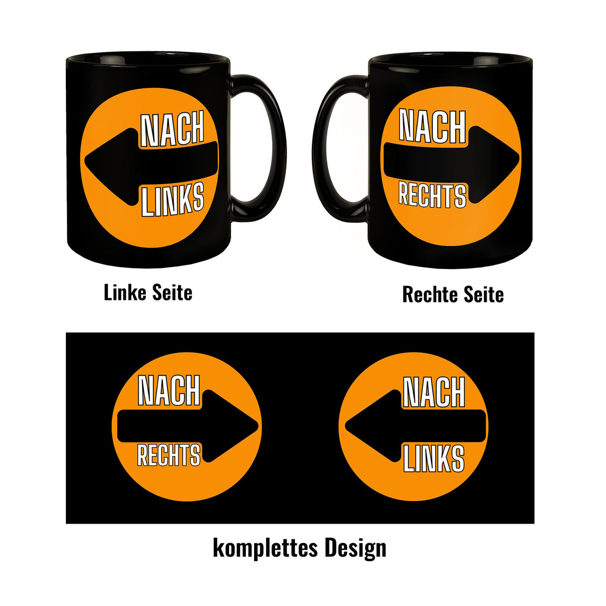 Holland Fangesang Tasse in Schwarz mit Spruch Nach links - Nach rechts