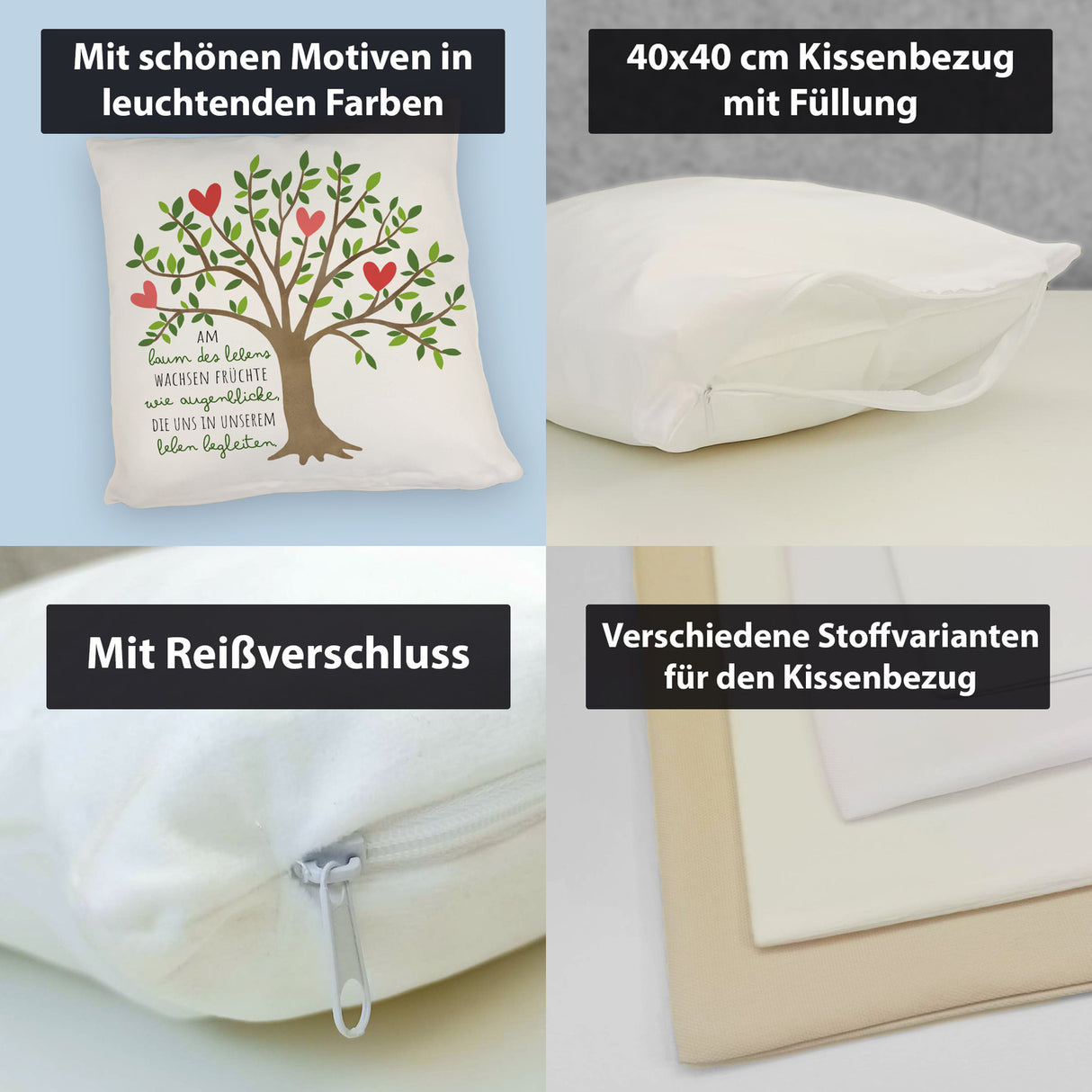 Lebensbaum Kissen mit Spruch Am Baum des Lebens wachsen Augenblicke