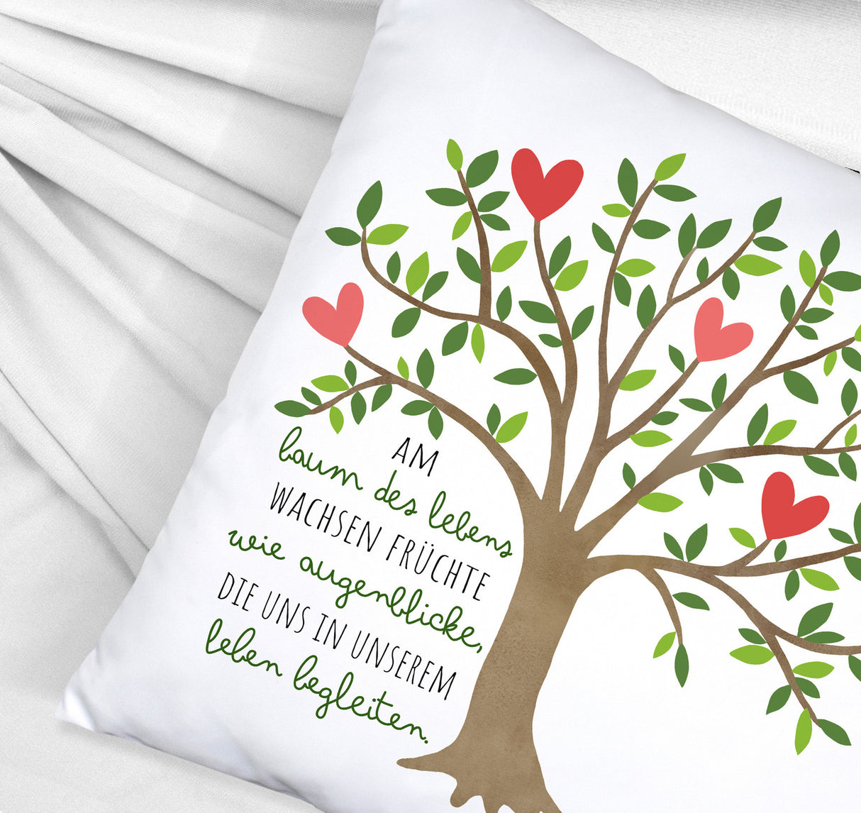 Lebensbaum Kissen mit Spruch Am Baum des Lebens wachsen Augenblicke