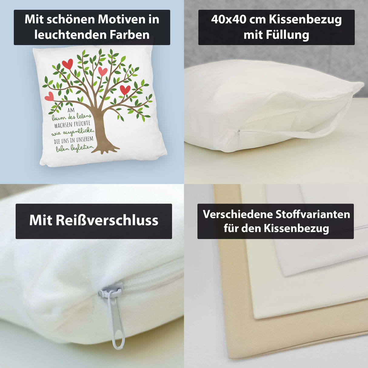 Lebensbaum Kissen mit Spruch Am Baum des Lebens wachsen Augenblicke