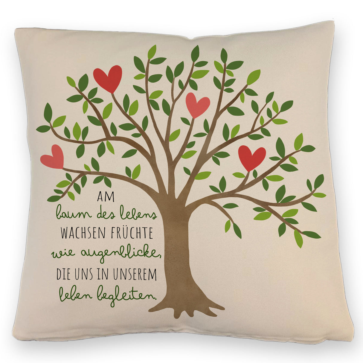 Lebensbaum Kissen mit Spruch Am Baum des Lebens wachsen Augenblicke