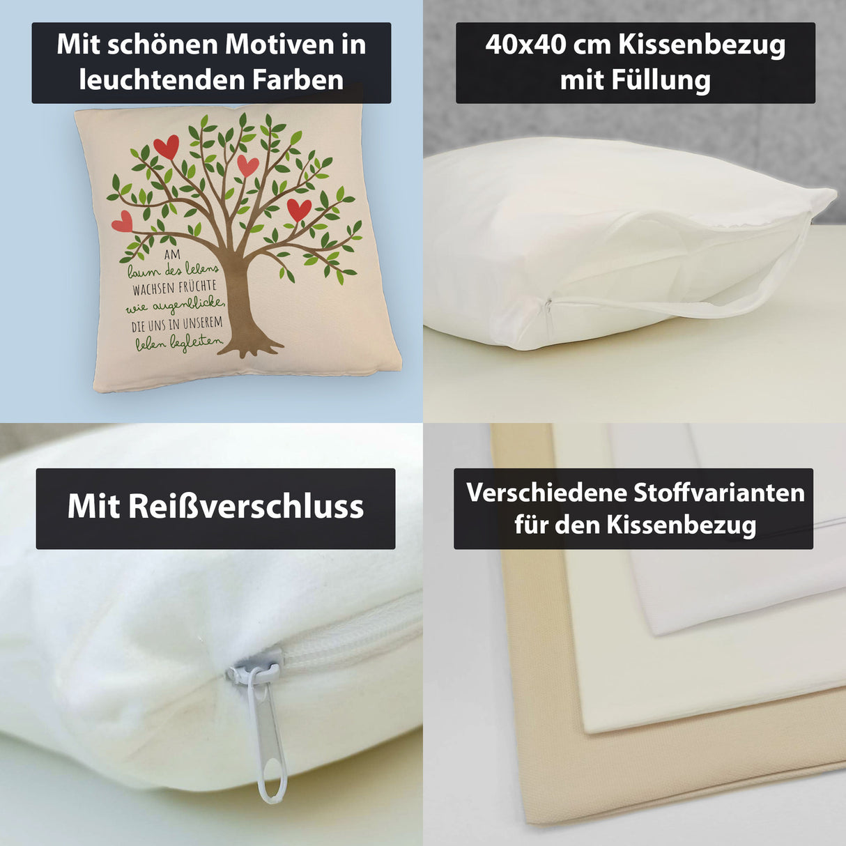 Lebensbaum Kissen mit Spruch Am Baum des Lebens wachsen Augenblicke