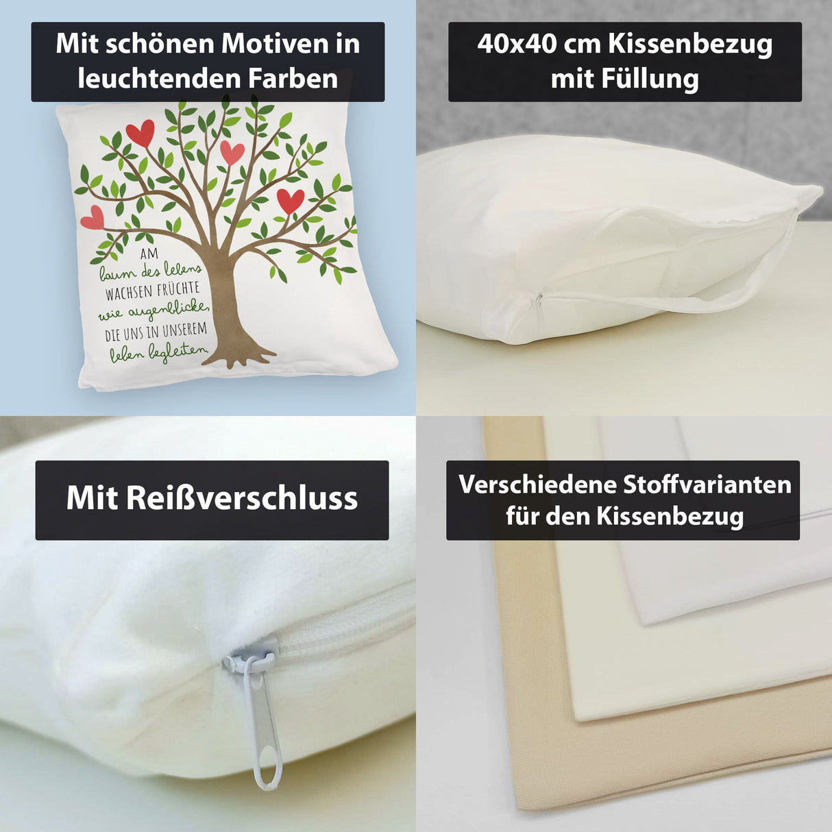 Lebensbaum Kissen mit Spruch Am Baum des Lebens wachsen Augenblicke