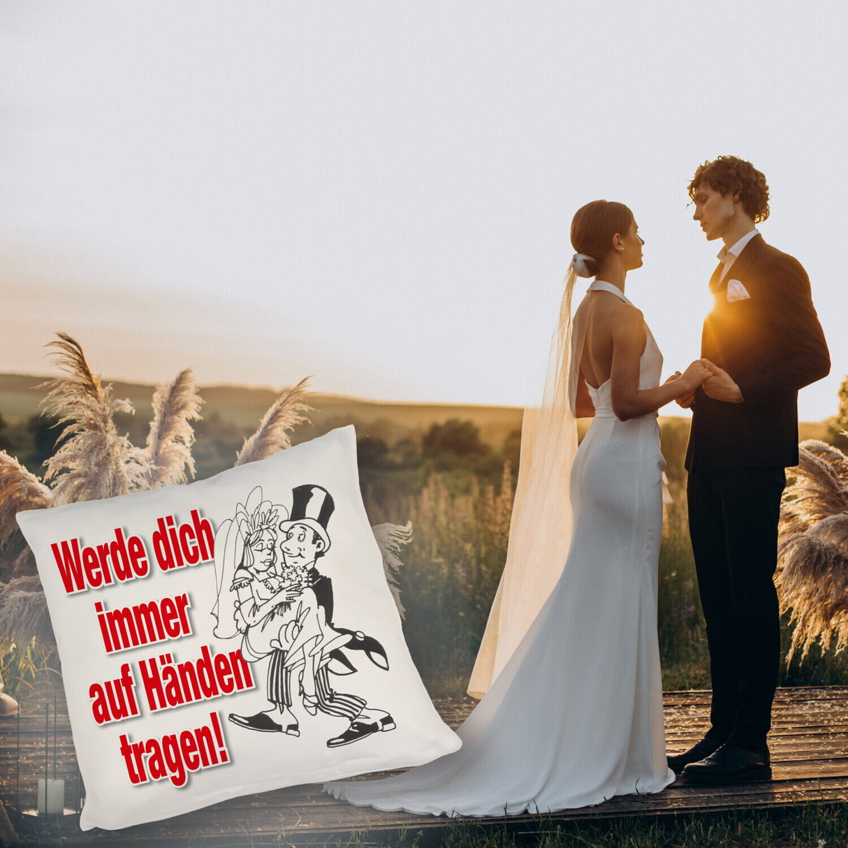 Ehepaar Kissen mit Spruch Werde dich immer auf Händen tragen