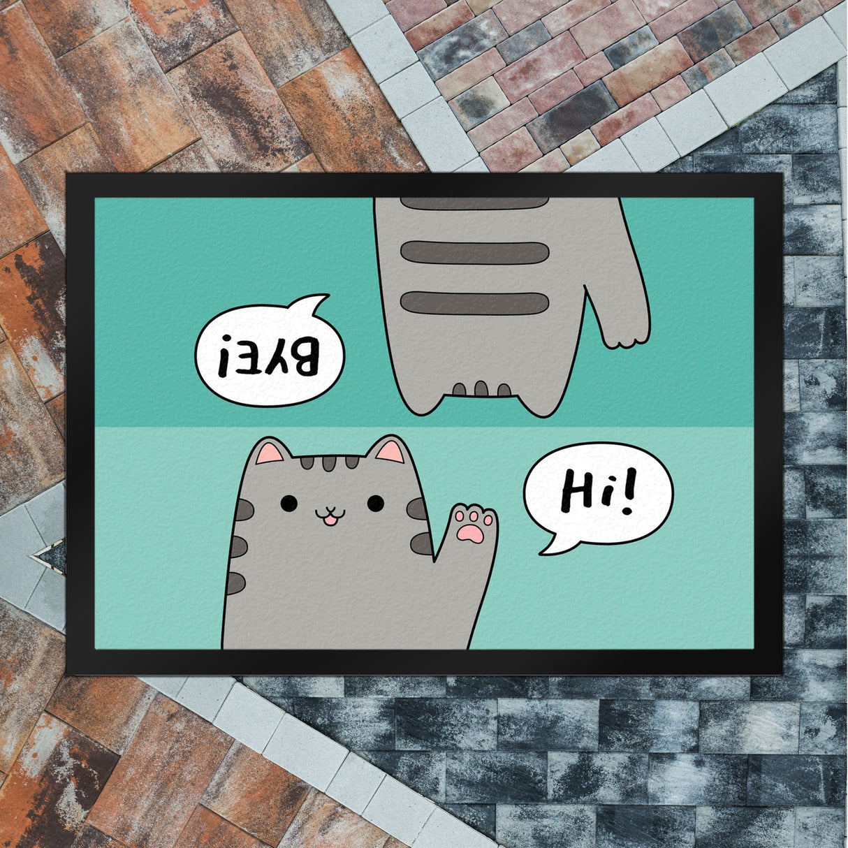 Katze kawaii Fußmatte in 35x50 cm mit Spruch Hi - Bye
