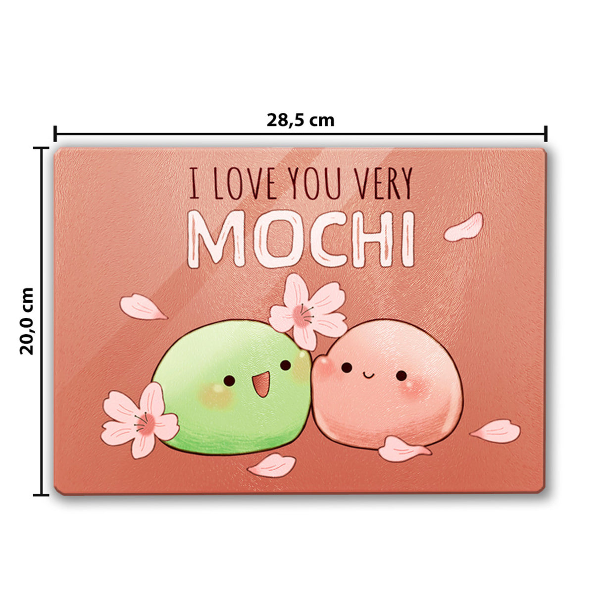 Mochi Paar Schneidebrett aus Glas Glas mit Spruch I love you very Mochi